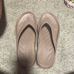 CROCS Tan Sandals with Perforated Design and Pivoting Heel Strap